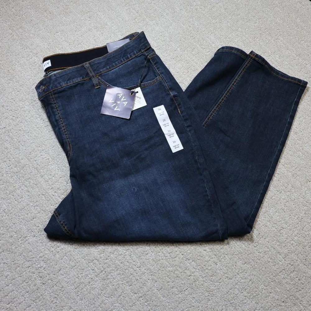 Ava & Viv women's plus sized dark wash high rise skinny jeans